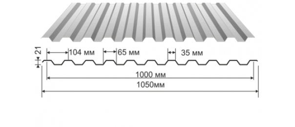 Профнастил оцинкованный С-21 1050x3000 купить недорого в Подхожем